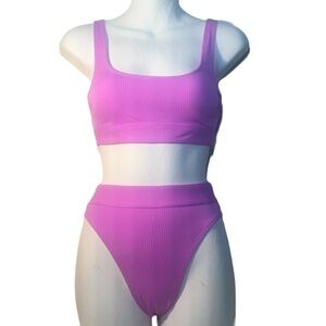 Stoney Clover Lane Purple Ribbed Bikini Tank Top + High Leg High Waist Bottom XS